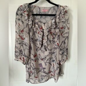 TED BAKER Flower Sheer Ruffle Collar Blouse